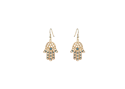 Gold Plated Hamsa Earring with Blue Color Stone